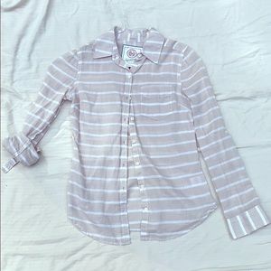 Long Sleeve button up tan and white blouse